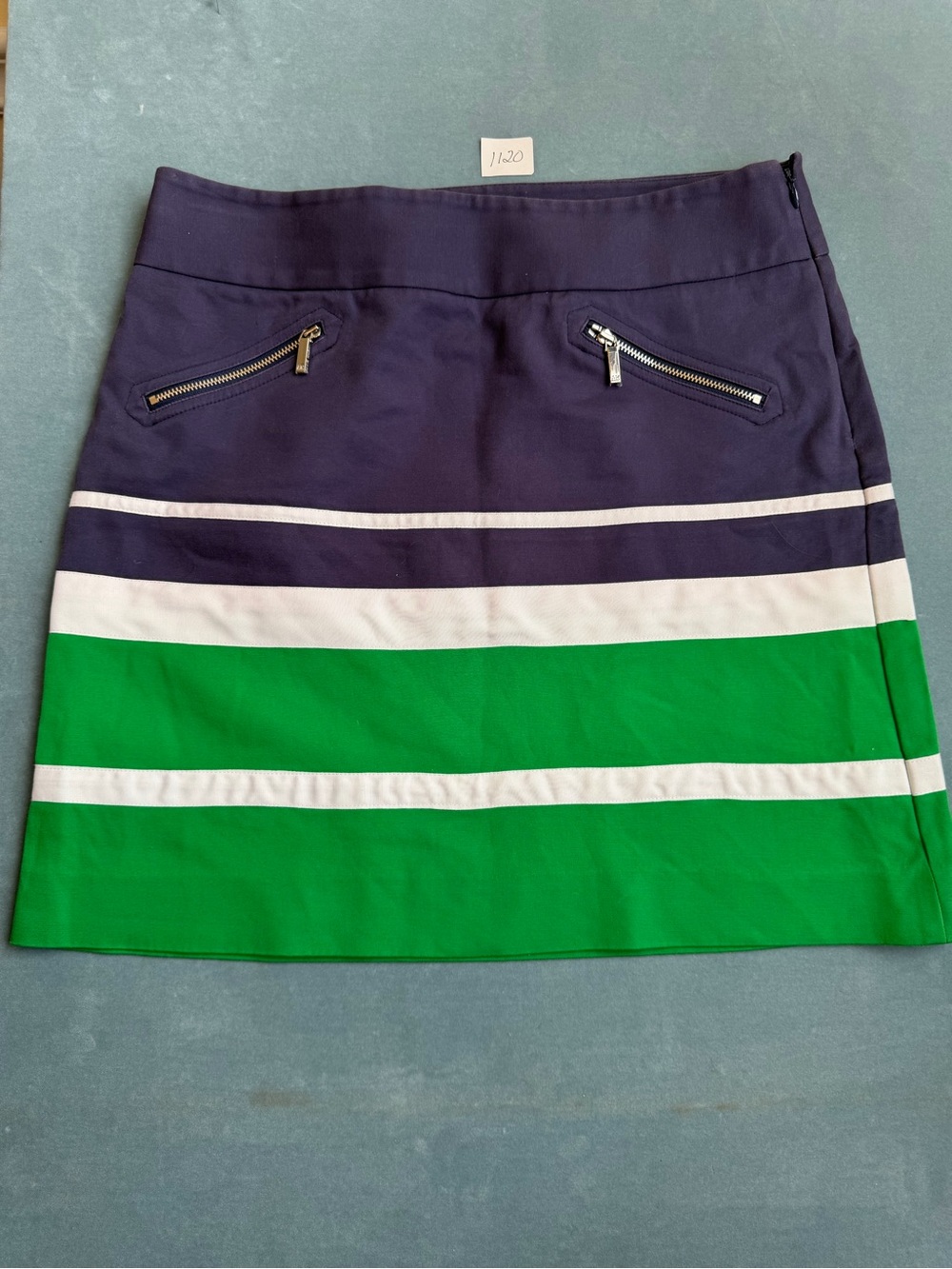 Anne Klein Striped Navy, White & Green A-Line Skirt